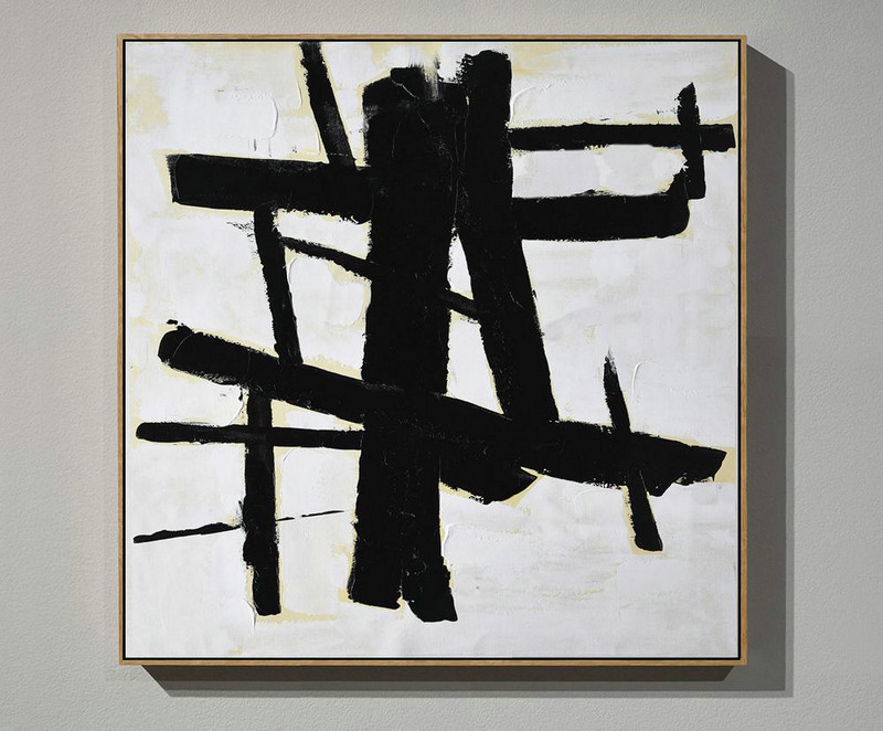 Original Artwork Extra Large Abstract Painting,Handmade Minimal Art Palette Knife Canvas Painting, Black White Beige - Living Room Wall Art